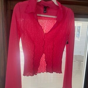 Forever 21 Vibrant Pink Sheer Blouse